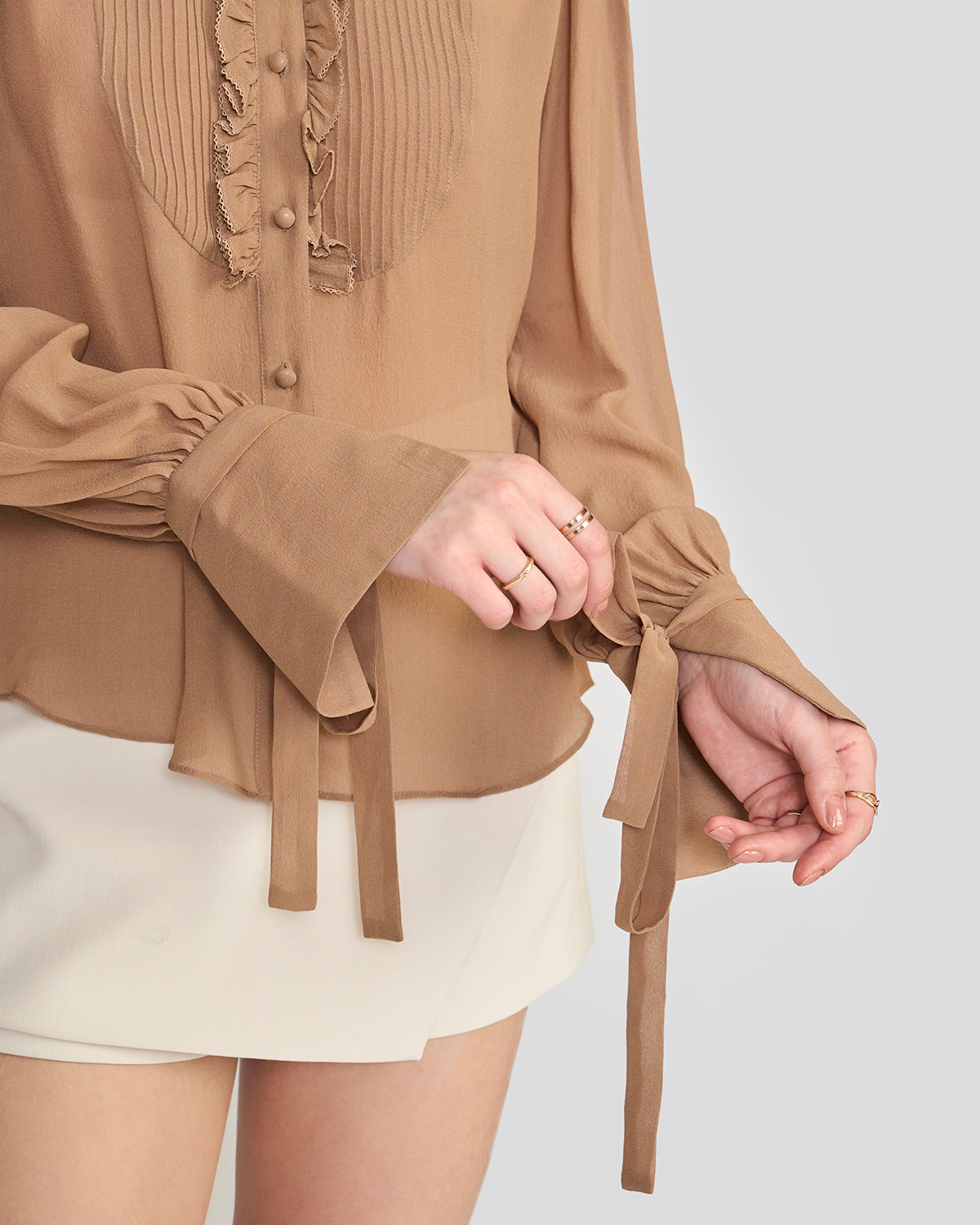 Olivia Safari Tie-Sleeve Blouse