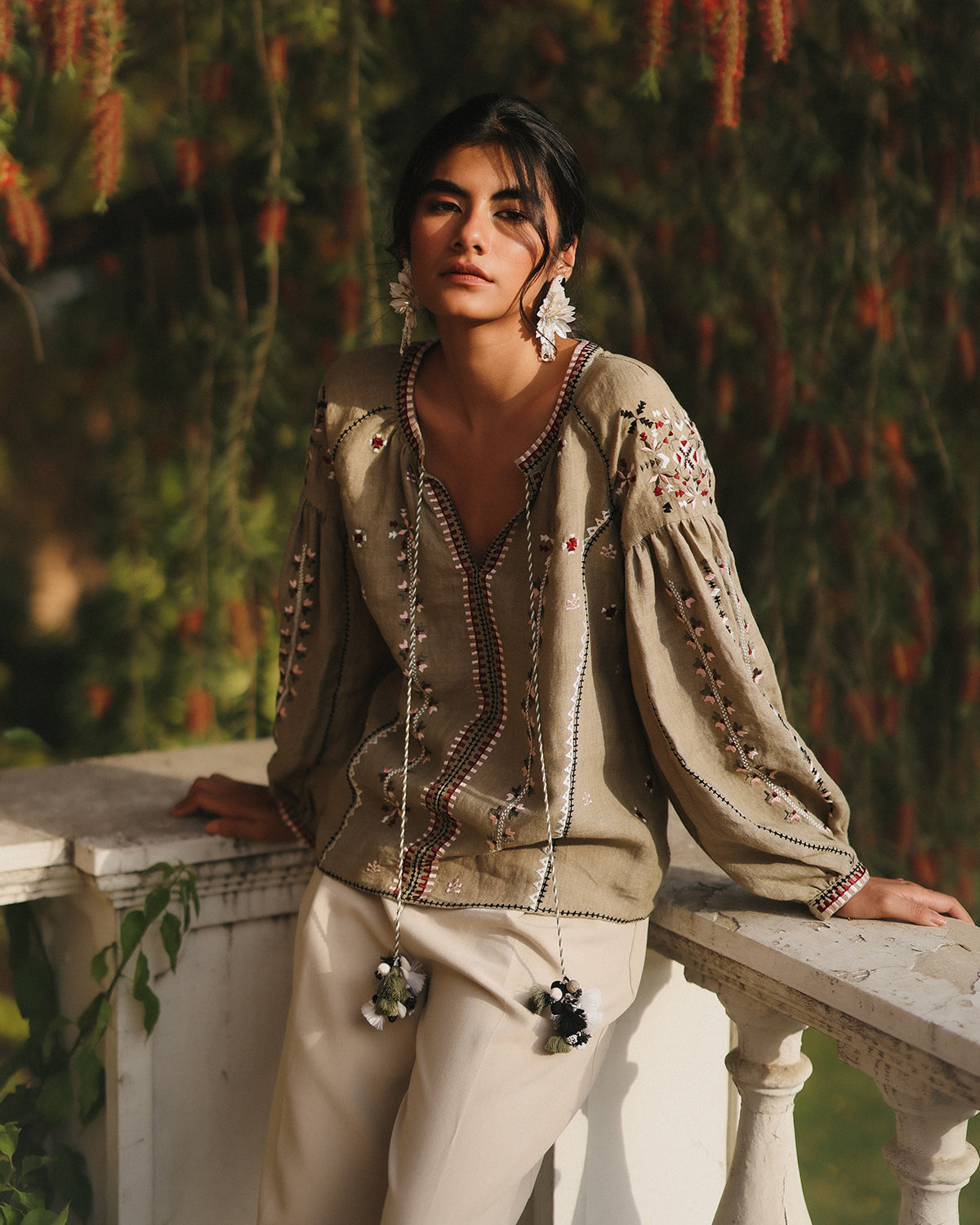 Eloise Sage Green Embroidered Top