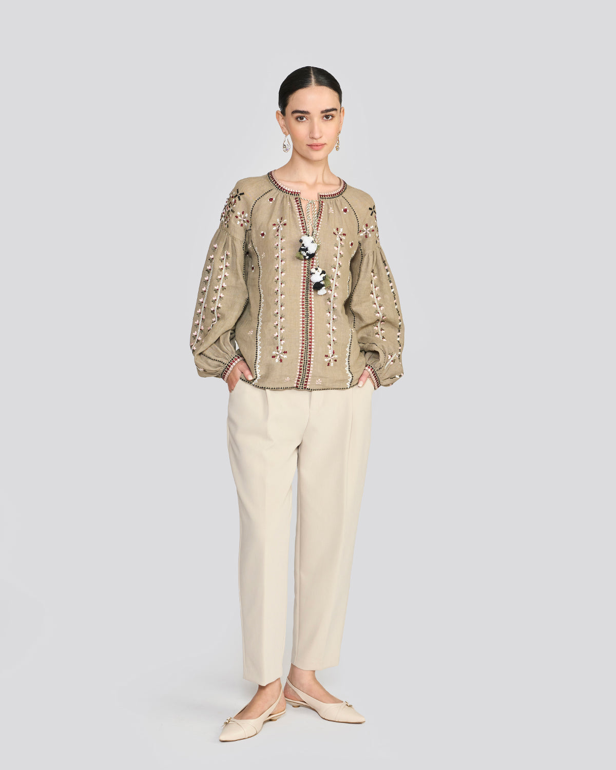 Eloise Sage Green Embroidered Top
