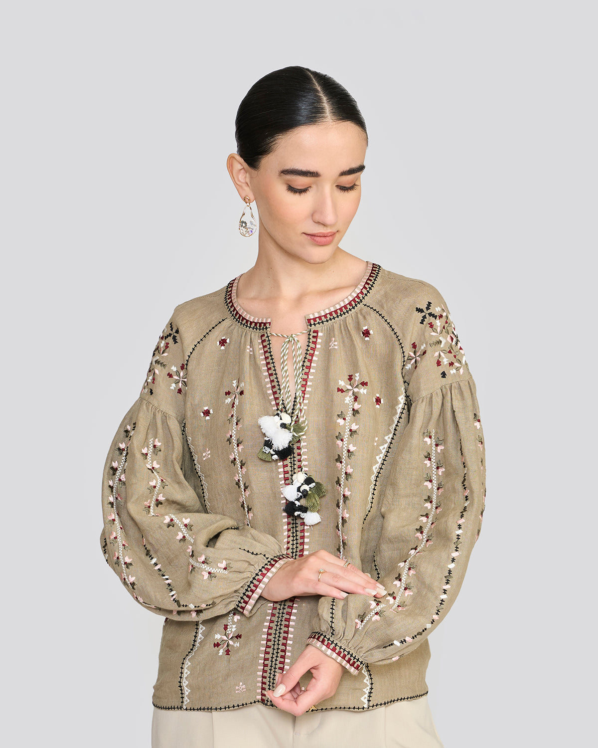Eloise Sage Green Embroidered Top