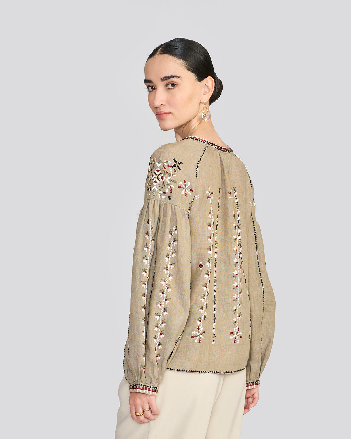 Eloise Sage Green Embroidered Top